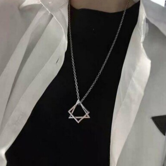 Geometric Hollow Triangular Chain Pendant Necklace Men/Women - Picture 2 of 16